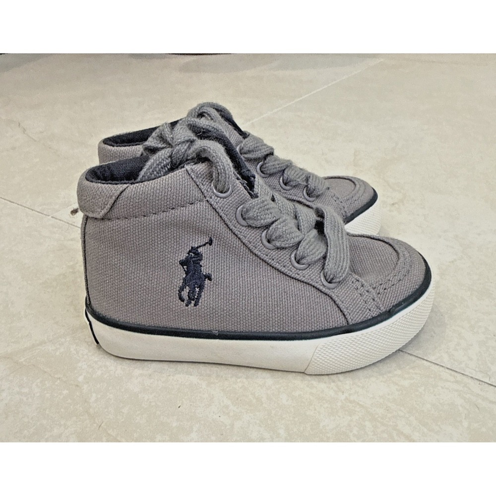 Ralph Lauren Polo High Tops Gray Blue Lace Up Pony Toddler Sz 5